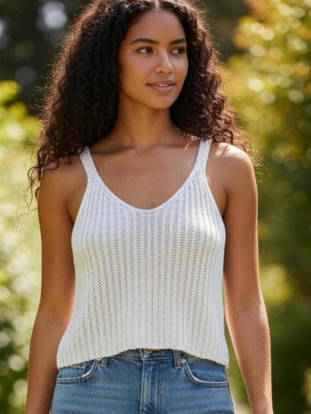 NWT Moon & Madison White Boho Crochet Knit Tank Top Size L